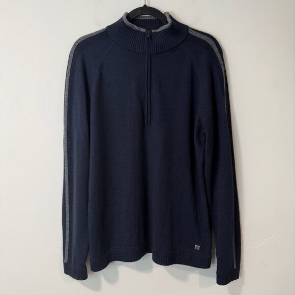 Smartwool Men's Quarter Zip Sweater Pullover Navy Blue Large Merino Wool Stretch - Picture 1 of 7